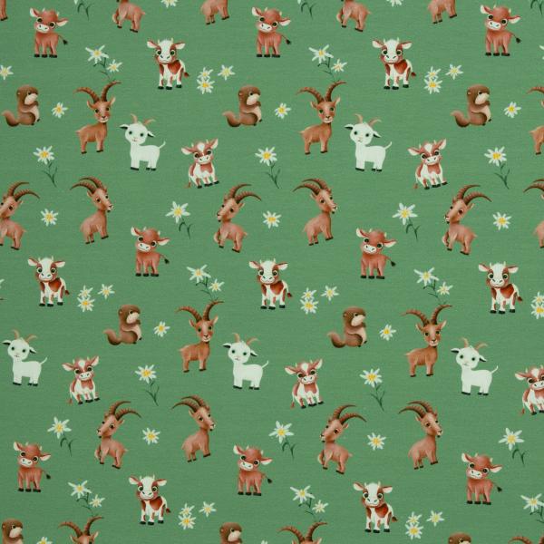 Baumwolljersey Alpenliebe Tiere auf Grün by Swafing von Mrs. Mint Design
